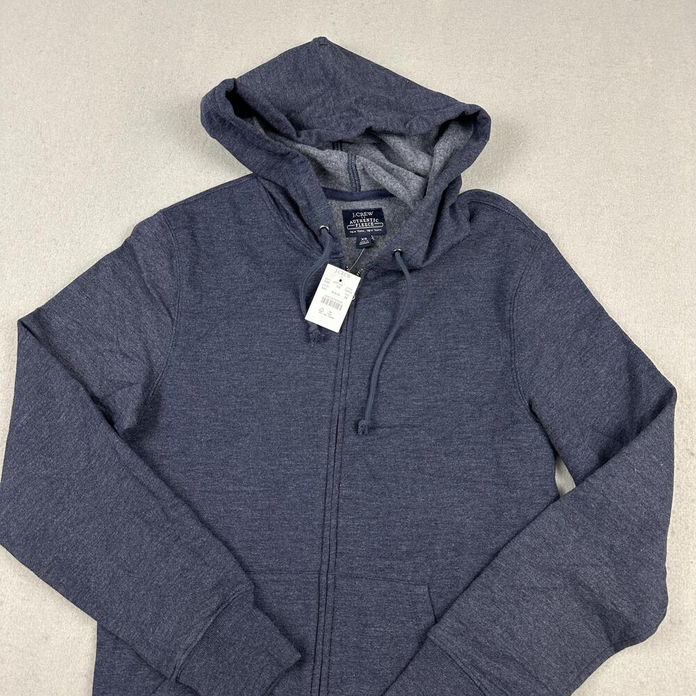 J.Crew Hoodie Men XS Blue Authentic Fleece Full Zip Sweatshirt Kangaroo - Picture 2 of 8